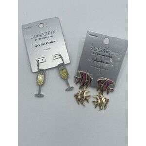 Sugarfix SCHOOLS OUT & FIZZICAL 2 Pair Of Earrings Fish & Champaign Glass New